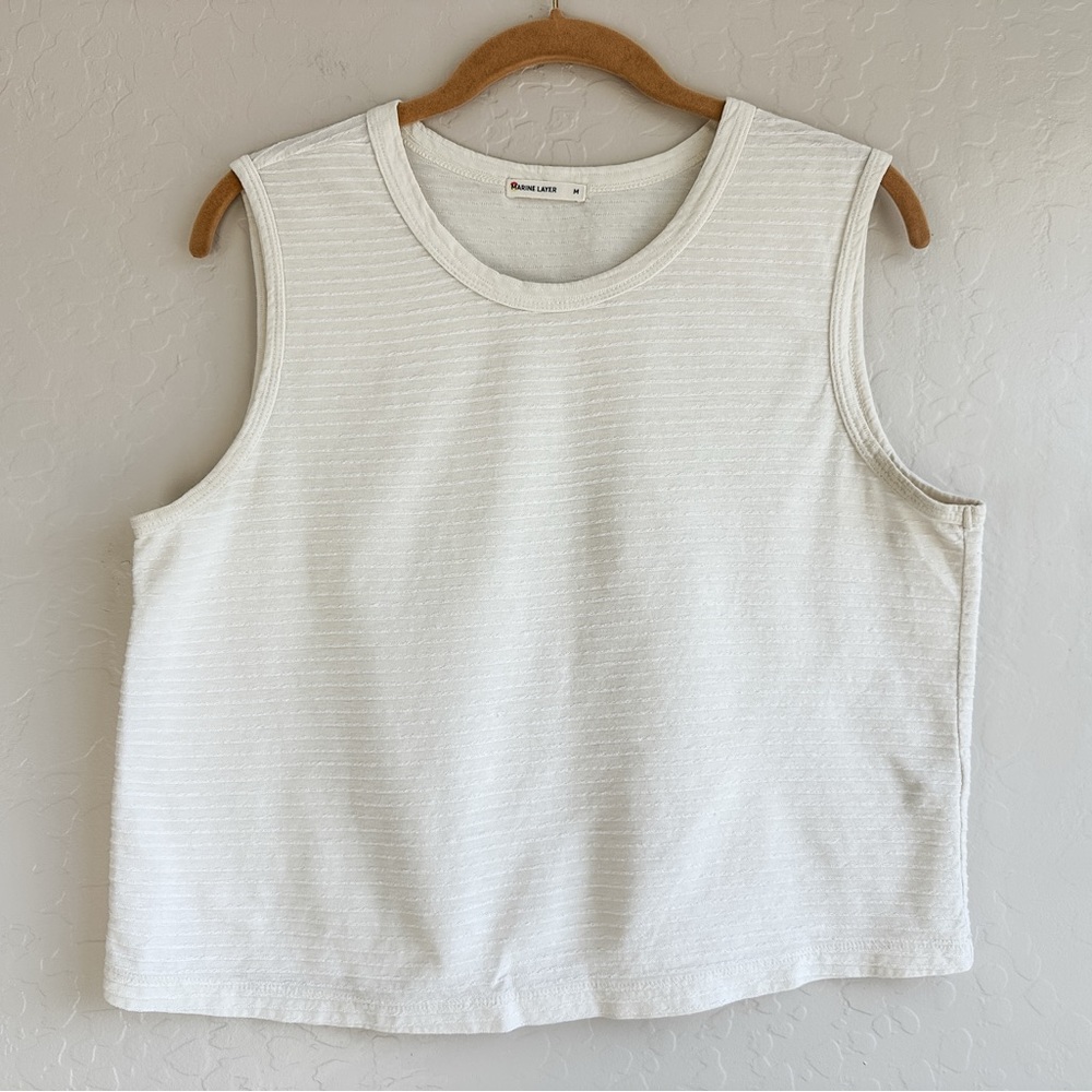 Marine Layer Lydia Textured Stripe Tank Top Women’s Cream - Medium - Picture 2 of 11